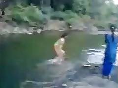 Indian girl in river with theri bfs 